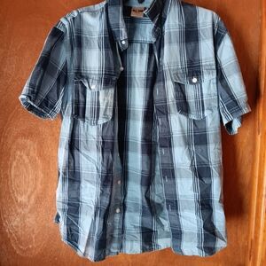 All-Son Men’s Blue Plaid Short-Sleeve Button-Up Shirt